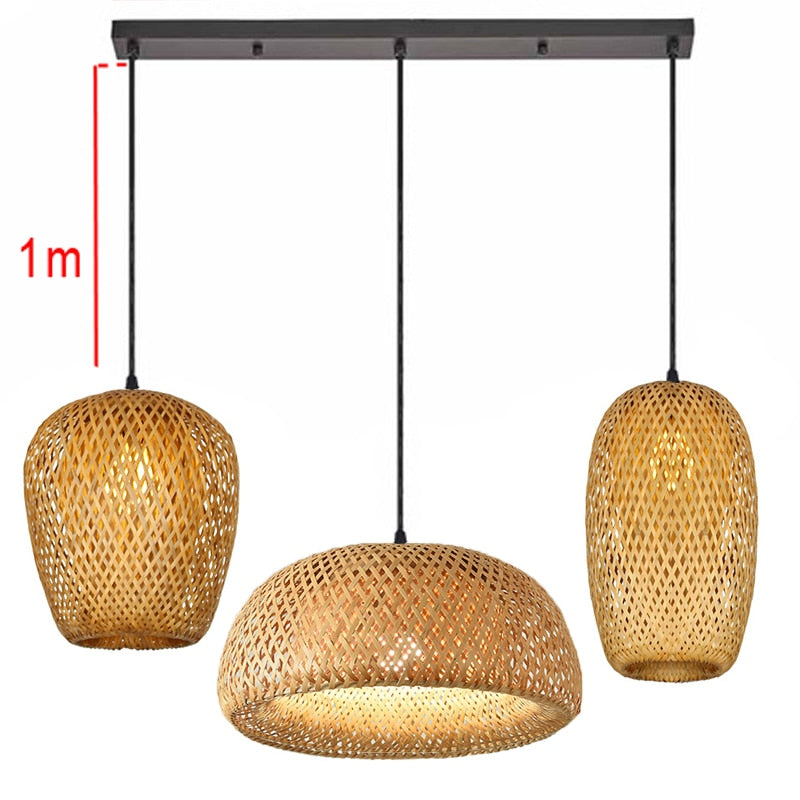 Hand Knitted Bamboo Pendant Lights Weaving Hanging Lamp Garden Restaurant Home Decor Lighting Fixtures