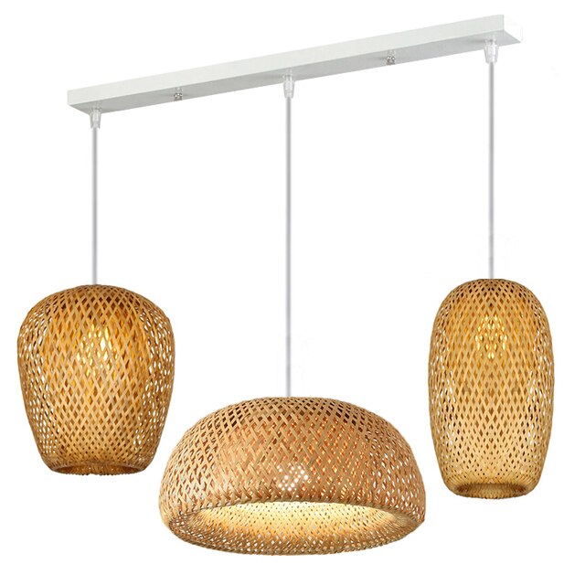 Hand Knitted Bamboo Pendant Lights Weaving Hanging Lamp Garden Restaurant Home Decor Lighting Fixtures