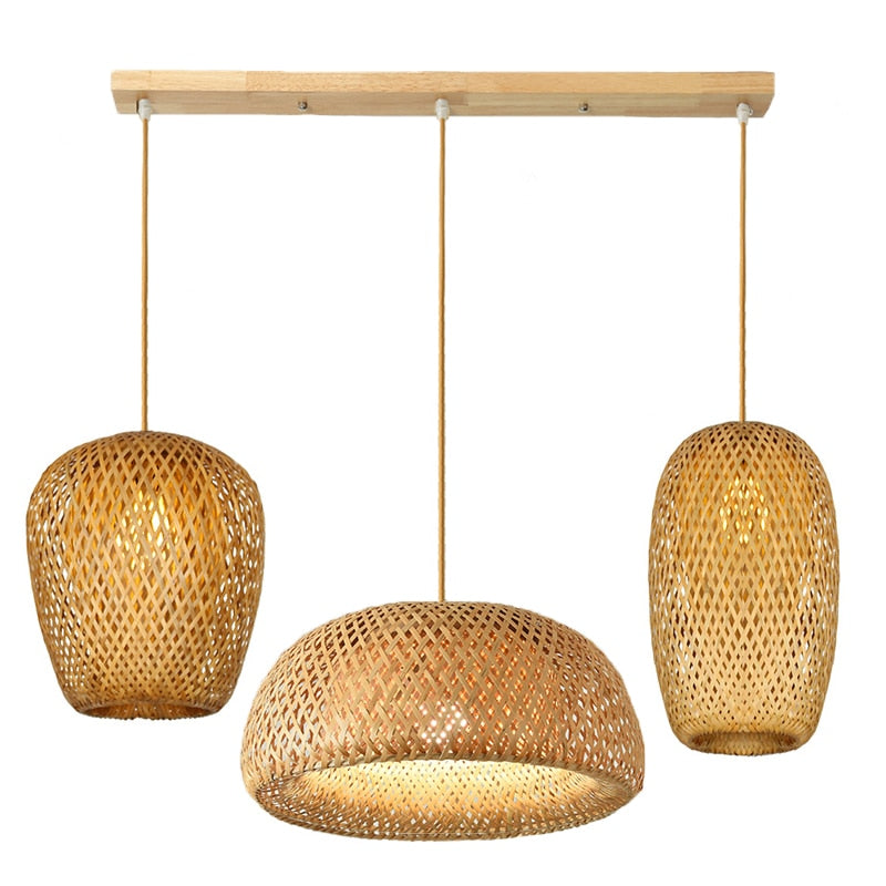 Hand Knitted Bamboo Pendant Lights Weaving Hanging Lamp Garden Restaurant Home Decor Lighting Fixtures