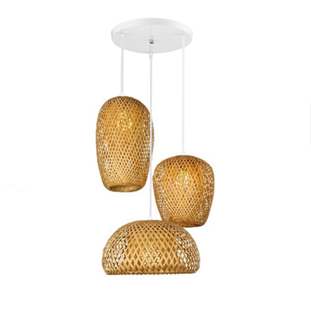 Hand Knitted Bamboo Pendant Lights Weaving Hanging Lamp Garden Restaurant Home Decor Lighting Fixtures