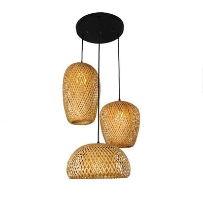 Hand Knitted Bamboo Pendant Lights Weaving Hanging Lamp Garden Restaurant Home Decor Lighting Fixtures