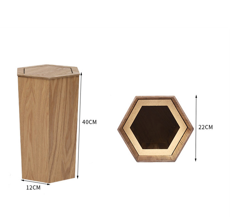 Wooden Trash Can Home Living Room Creative With lid Nordic Wooden Trash Can