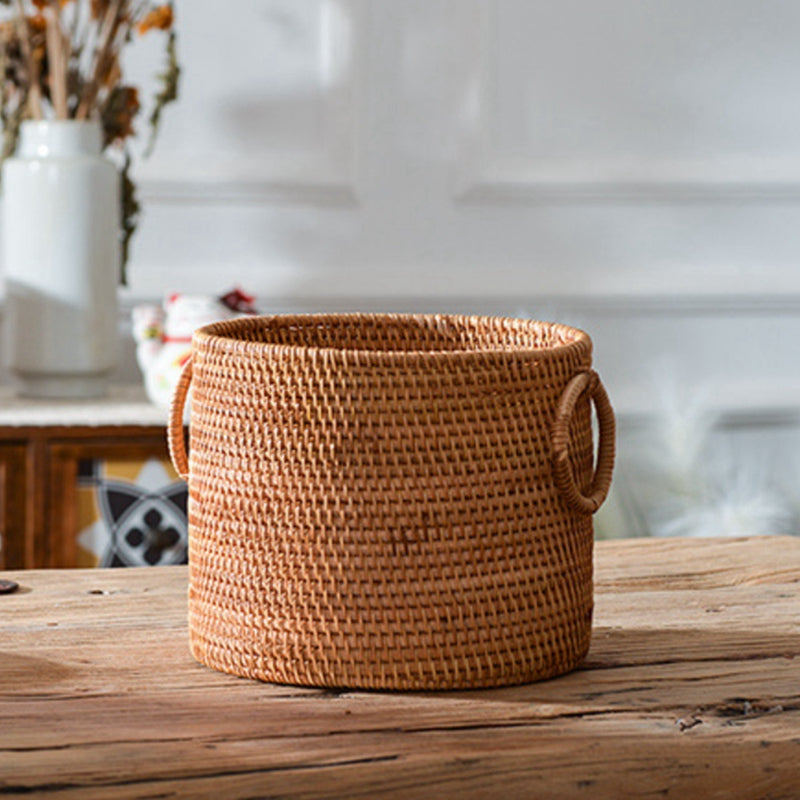 Storage Basket Round Hand Woven Bamboo