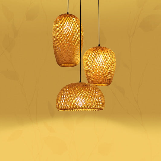 Hand Knitted Bamboo Pendant Lights Weaving Hanging Lamp Garden Restaurant Home Decor Lighting Fixtures