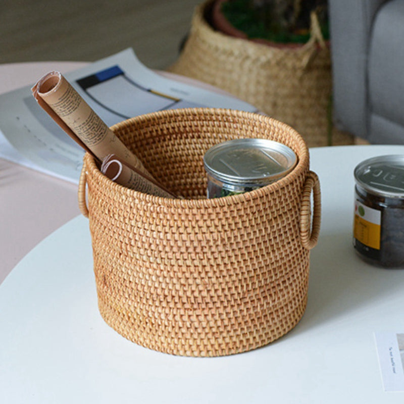 Storage Basket Round Hand Woven Bamboo