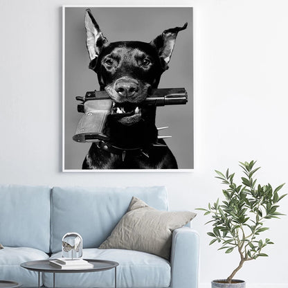 Pintura en lienzo de perro negro, decoración para sala de estar y dormitorio