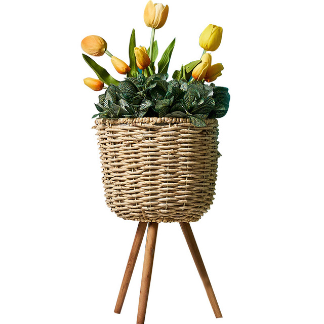 Floor - standing flowerpot straw furniture