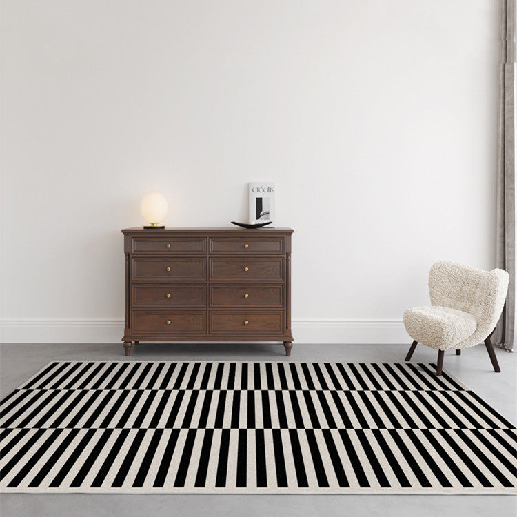 Alfombra a cuadros de alta calidad para sala de estar, dormitorio, rayas blancas y negras