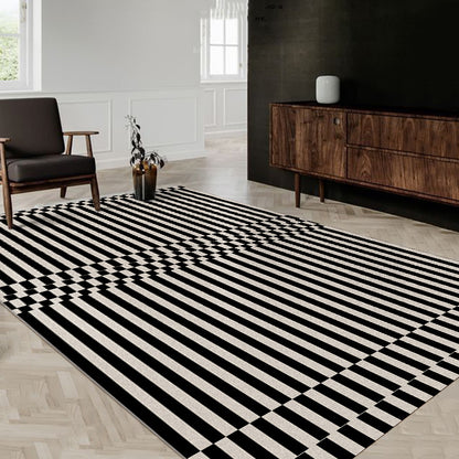 Black And White Striped Living Room Bedroom High-quality Plaid Carpet