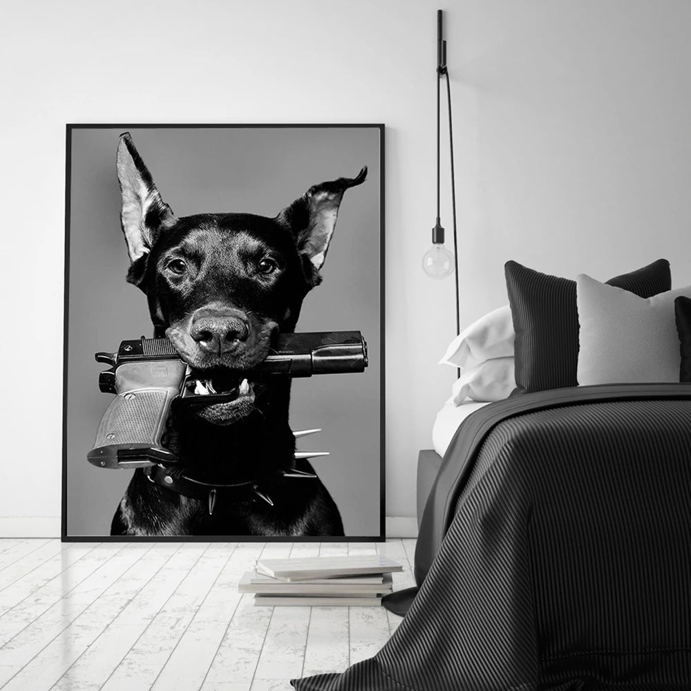 Pintura en lienzo de perro negro, decoración para sala de estar y dormitorio