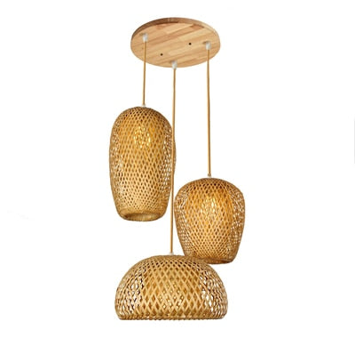Hand Knitted Bamboo Pendant Lights Weaving Hanging Lamp Garden Restaurant Home Decor Lighting Fixtures