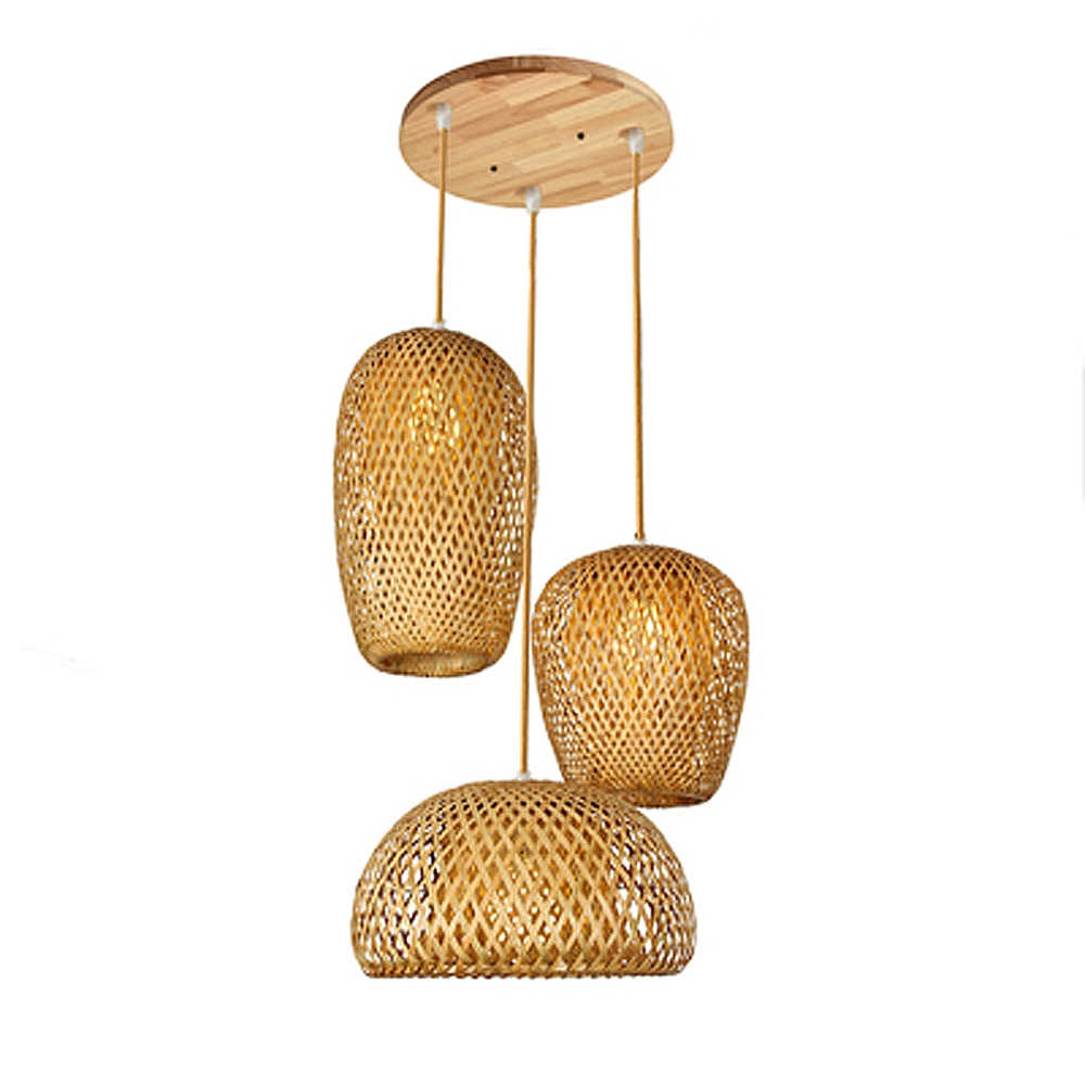 Hand Knitted Bamboo Pendant Lights Weaving Hanging Lamp Garden Restaurant Home Decor Lighting Fixtures