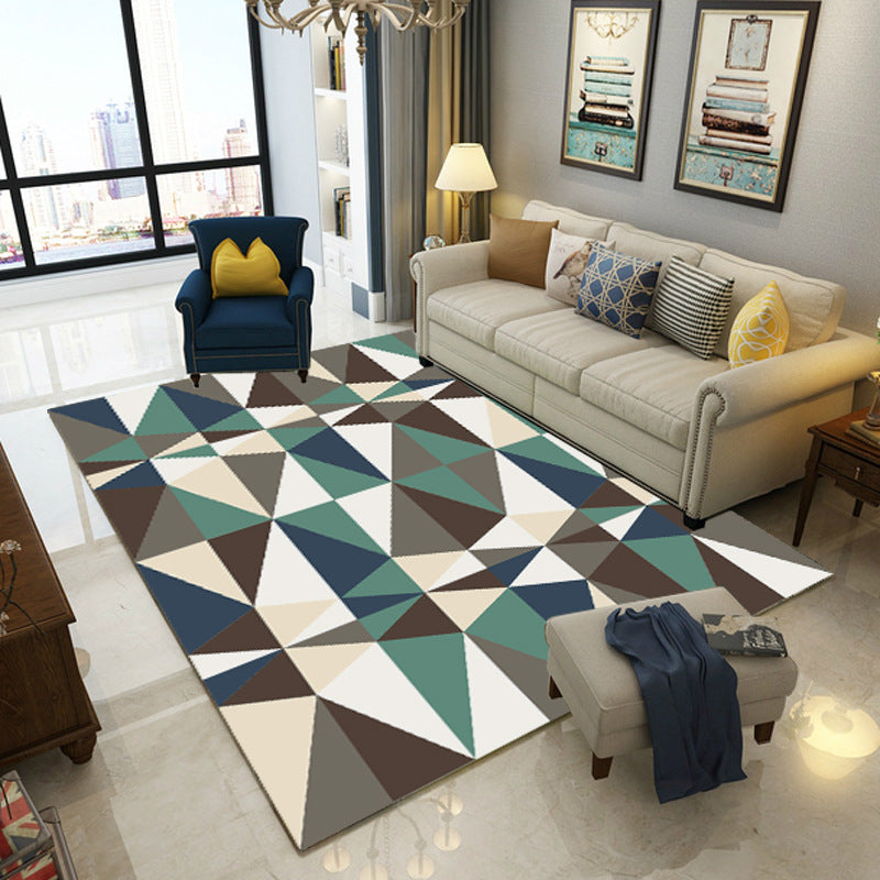 Alfombra de salón de colores con patrones geométricos modernos, múltiples y simples