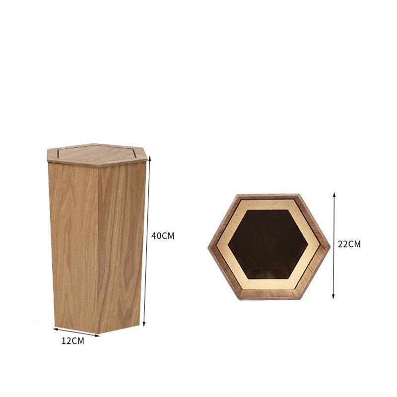 Wooden Trash Can Home Living Room Creative With lid Nordic Wooden Trash Can
