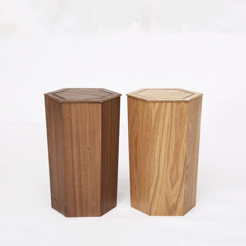 Wooden Trash Can Home Living Room Creative With lid Nordic Wooden Trash Can