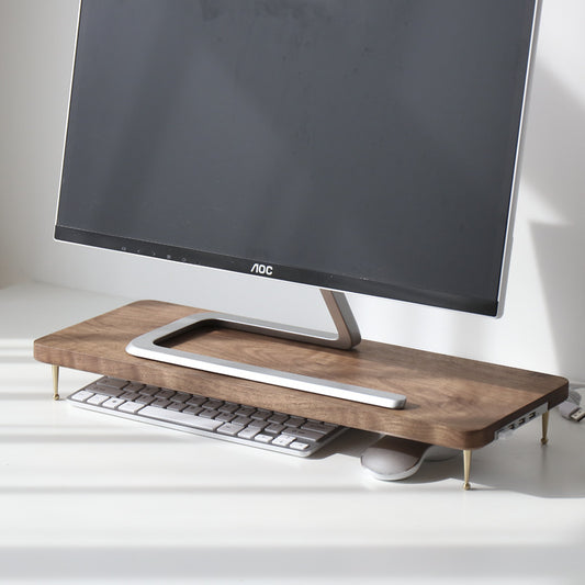 Walnut Office Desk Clean Modern USB Design