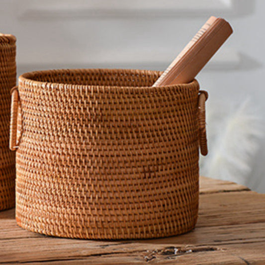 Storage Basket Round Hand Woven Bamboo
