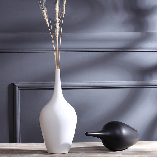 Florero alto blanco de cerámica para decoración de arreglos florales de escritorio para el hogar