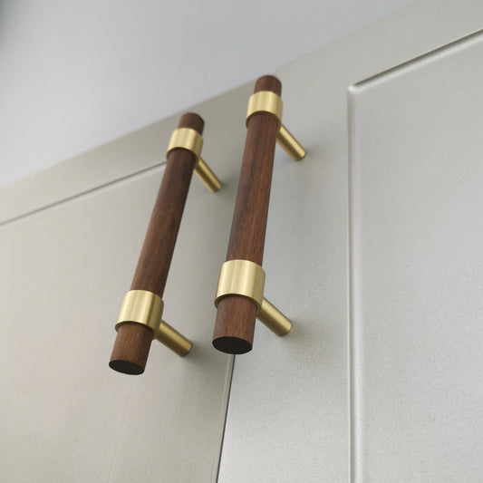 Real Wood Brass Cabinet Door Shaker Handles Modern Touch