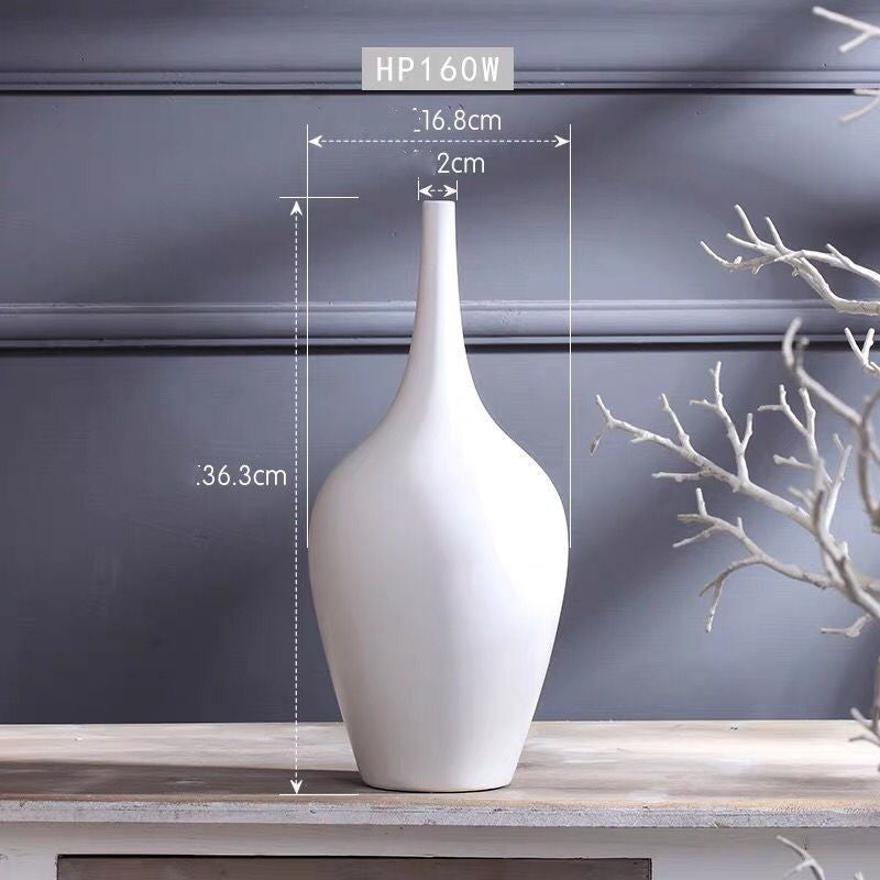 Florero alto blanco de cerámica para decoración de arreglos florales de escritorio para el hogar